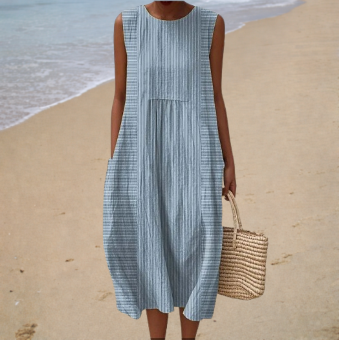 Bella – Blue Sleeveless Midi Dress