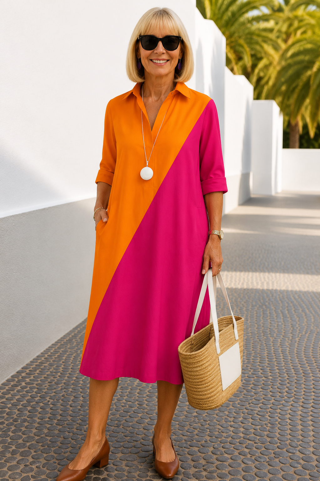 Kayla Comfortable Midi Dress in Orange Pink