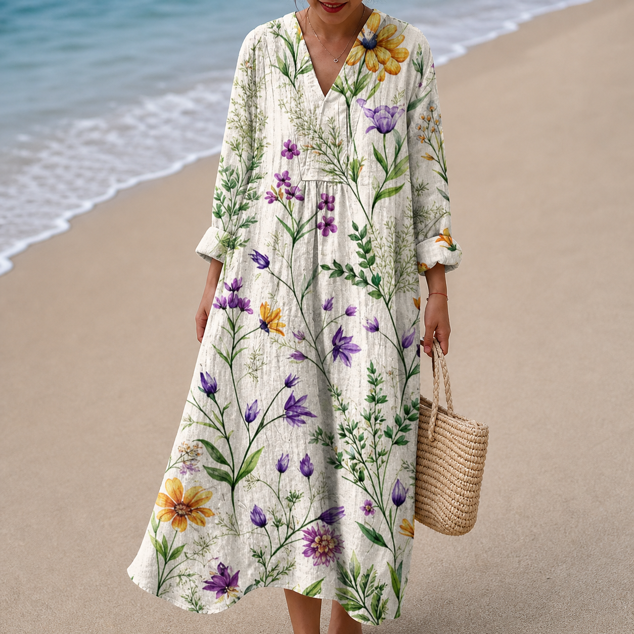 Florence – Floral V-Neck Midi Dress