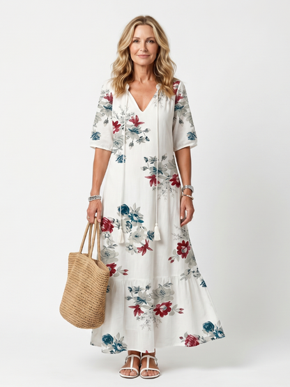 Maeva | Spread Flowers Tassel Tie Midi Dress