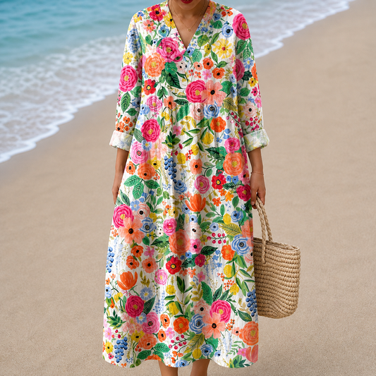 Chloe – Colourful Floral Midi Dress