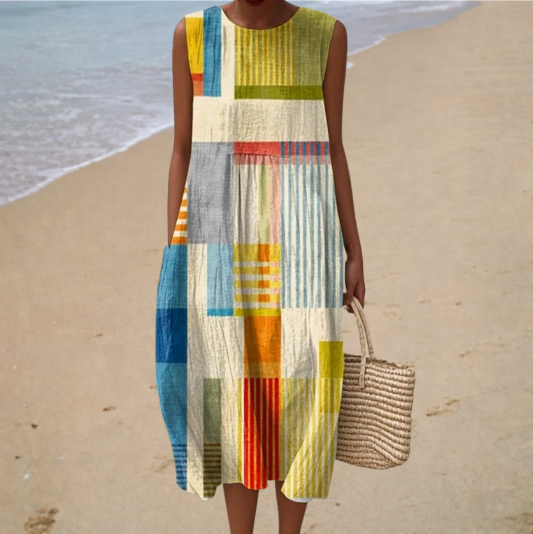 Ellie – Patchwork Sleeveless Midi Dress