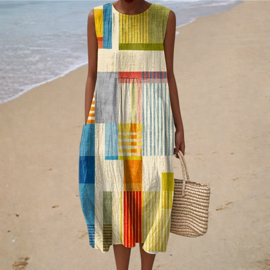 Ellie – Patchwork Sleeveless Midi Dress