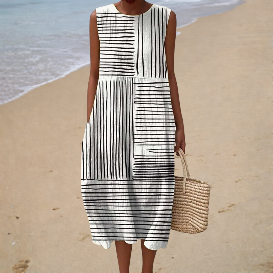 Maya – Striped Sleeveless Midi Dress