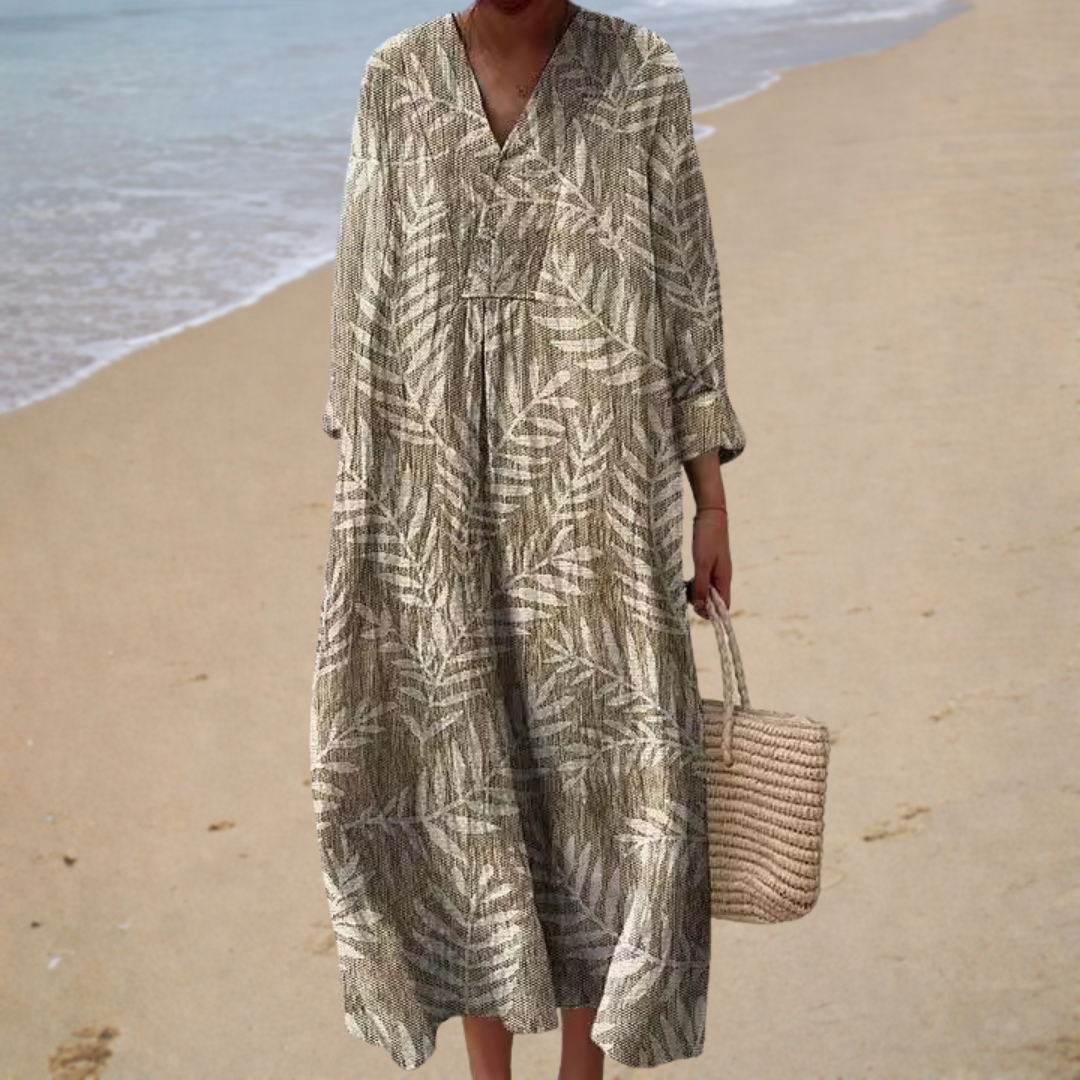 Evelyn – Neutral Printed Maxi Dress