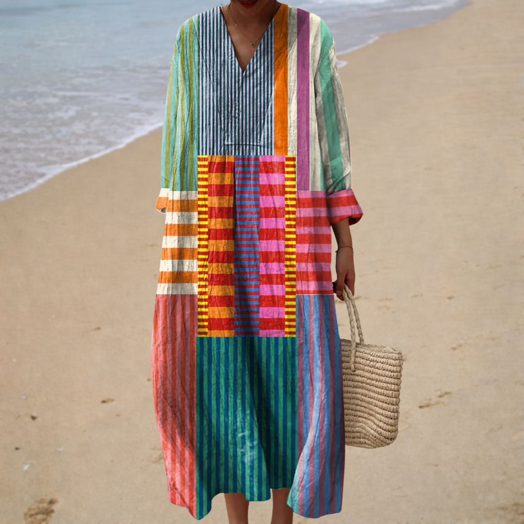 Emily – Colourful Patchwork Midi Dress