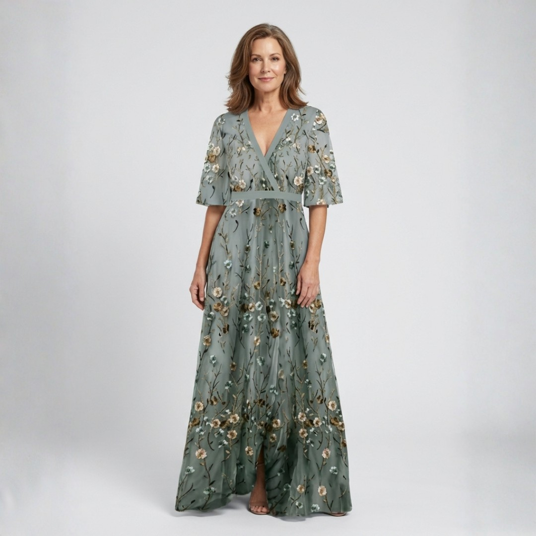 Melodi | Long Floral Dress with V-Neck