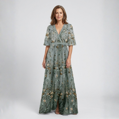 Melodi | Long Floral Dress with V-Neck