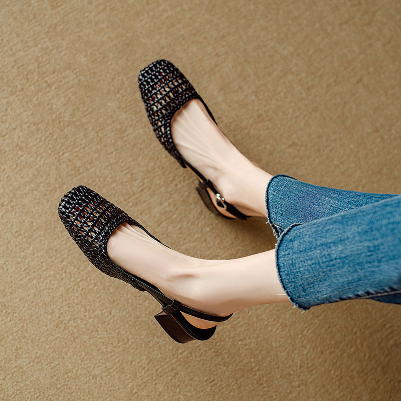 Renée™ Woven Square-Toe Heels Sandals