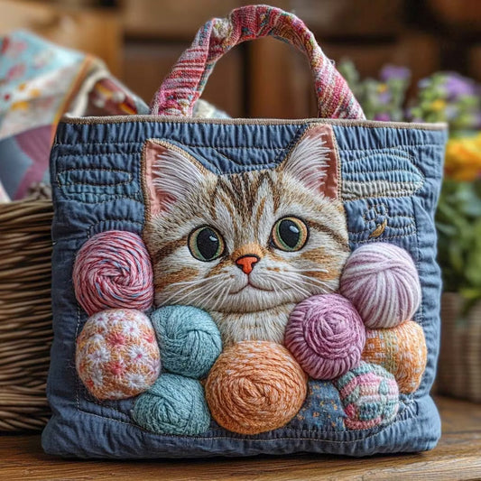 Swirly Cat Quilted Tote Bag