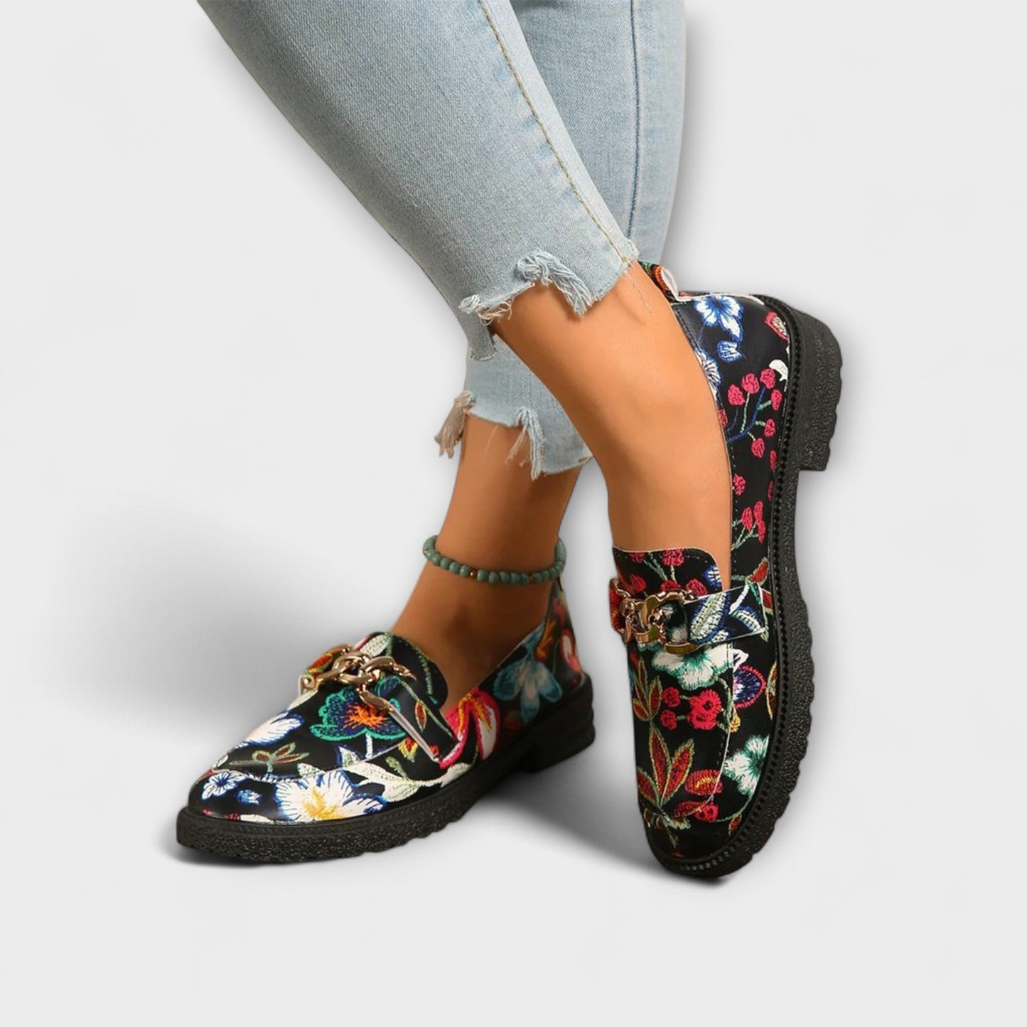 Orla – Multi-coloured Loafers with Floral Pattern