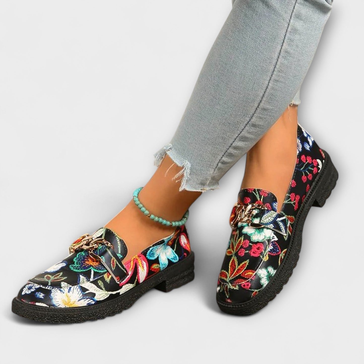 Orla – Multi-coloured Loafers with Floral Pattern