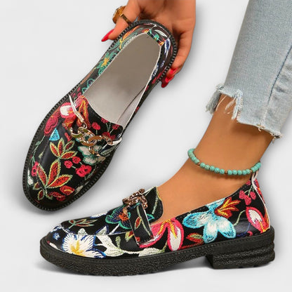 Orla – Multi-coloured Loafers with Floral Pattern