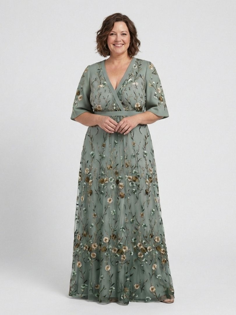 Adeline | Floral V Neck Short Sleeve Maxi Dress