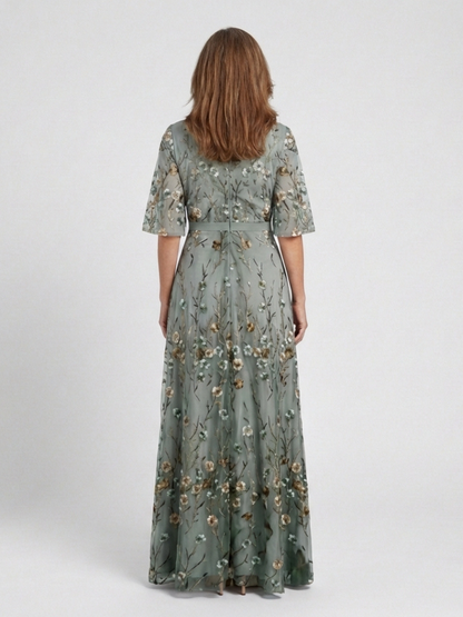Melodi | Long Floral Dress with V-Neck
