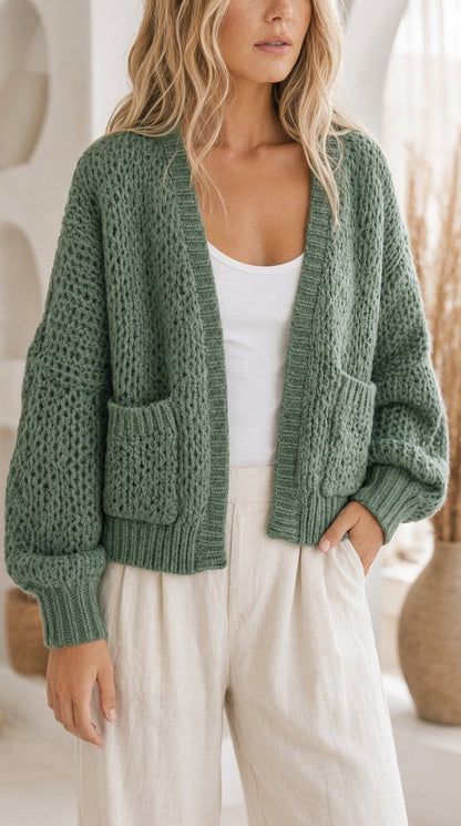 Evelyn Chunky Knit Cardigan - Forest