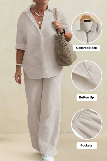 Adelaide™ – Oversized Cotton Shirt & Wide-Leg Pants Co-Ord Set